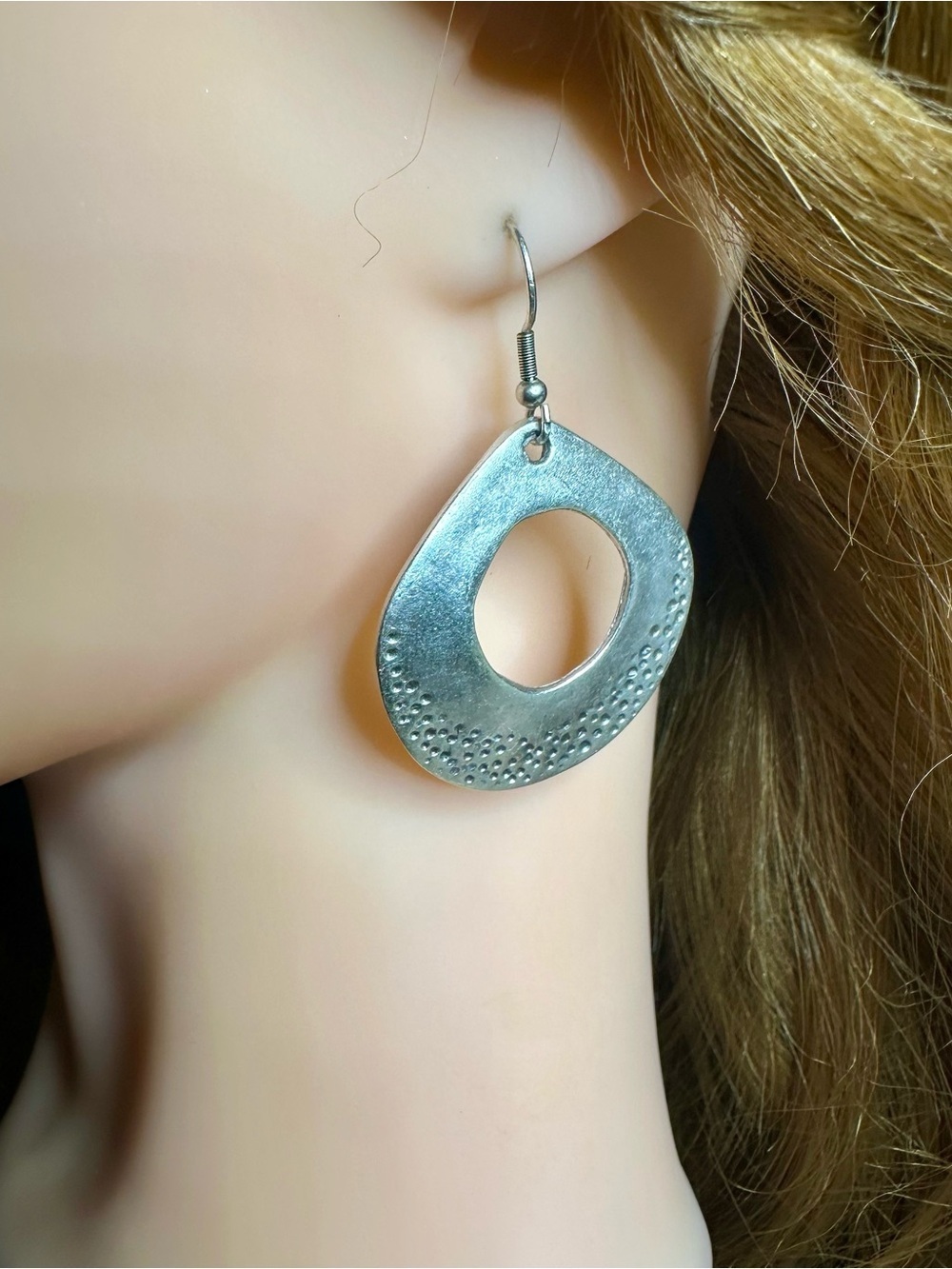 Chanour Silver Tone Open Circle Dangle Earrings Textured